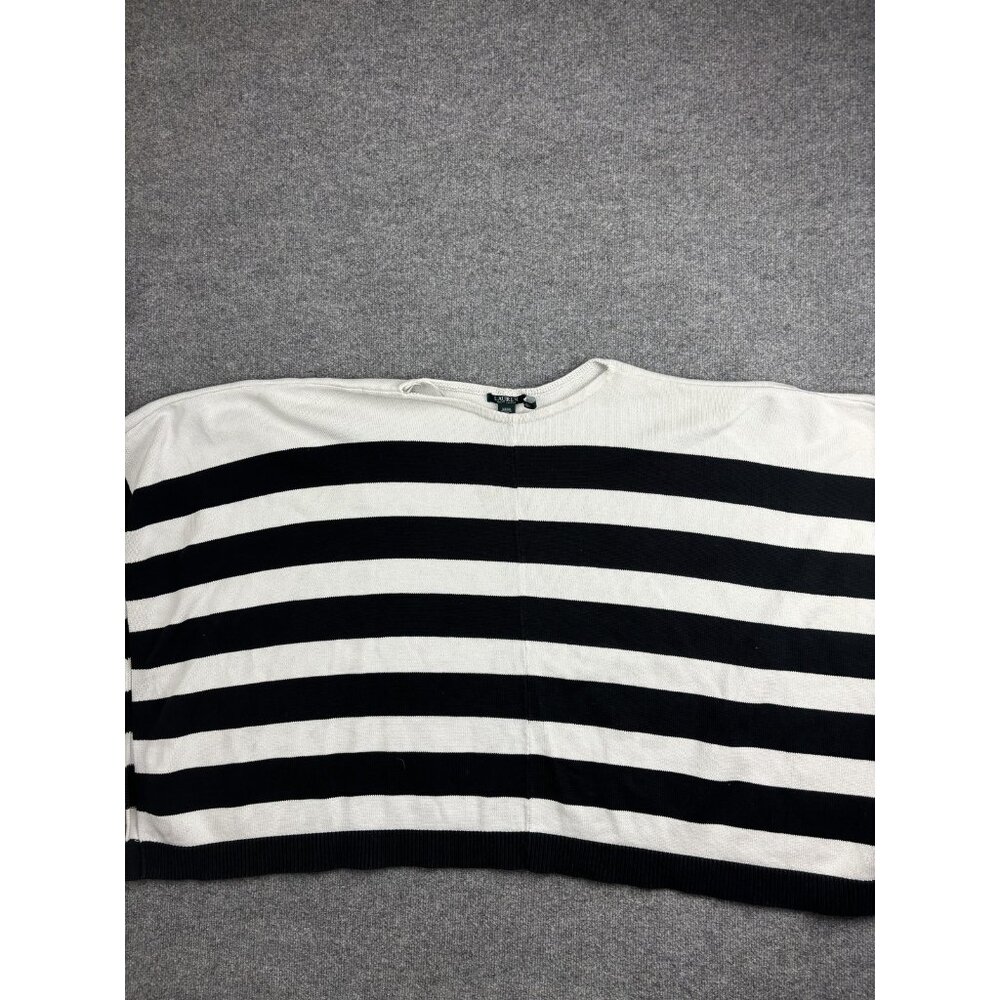 Lauren Ralph Lauren Cape Sweater‎ Womens One Size Black Stripe Boat Neck Cotton